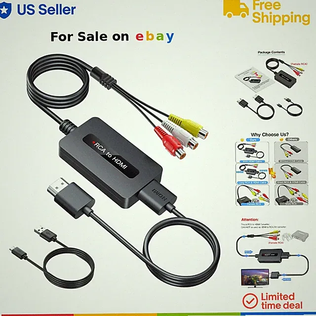 Female RCA to HDMI Converter Cables 720P/1080P for Gaming Consoles Monitors