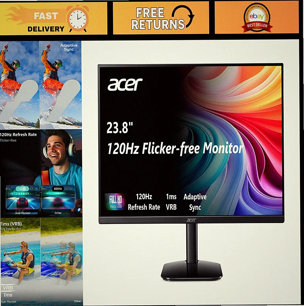 FHD 23.8" 1920x1080 IPS Monitor - 120Hz, 1ms, AdaptiveSync, sRGB 99%, HDMI, VESA