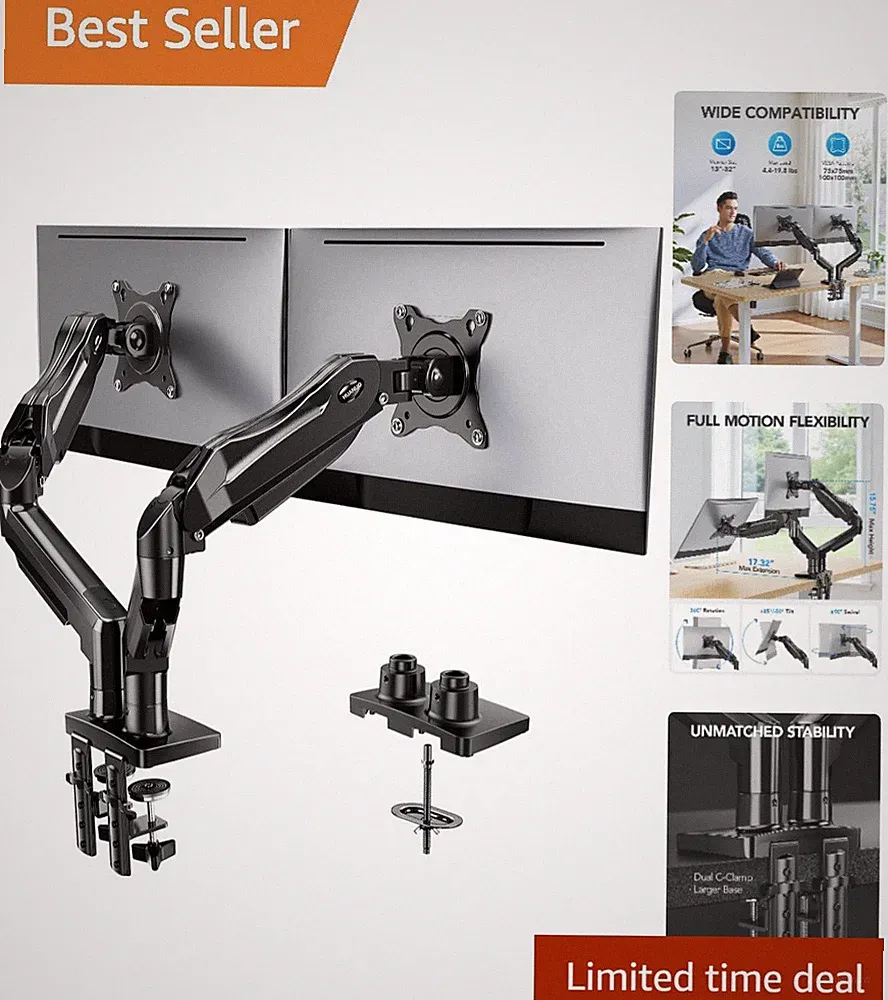 FlowLift Dual Monitor Stand, Fully Adjustable Gaming Monitor Desk Mount for 1...