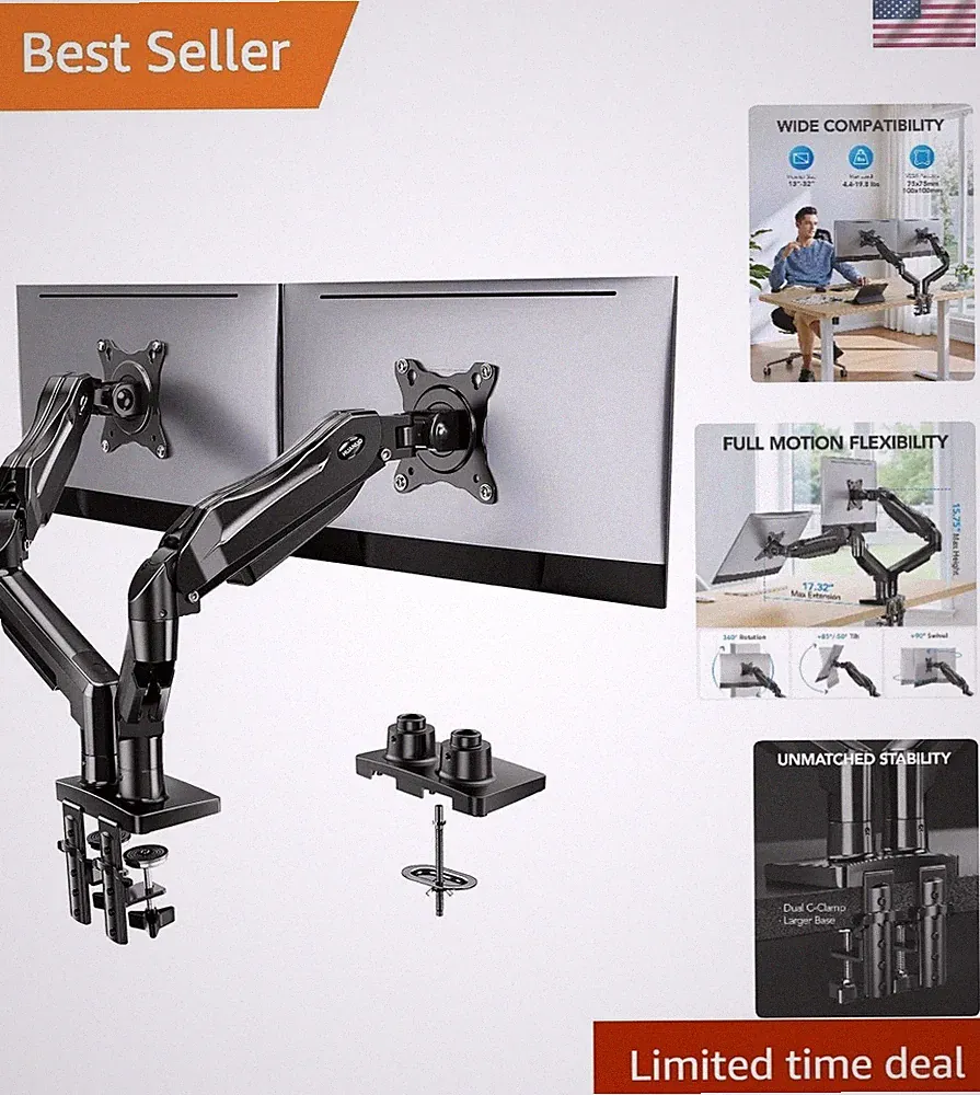 FlowLift Dual Monitor Stand, Fully Adjustable Gaming Monitor Desk Mount for 1...