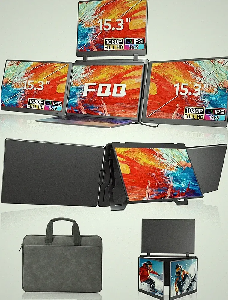 FQQ 15.3" Triple Laptop Screen Extender 1080P Portable Quad Monitor USB-C