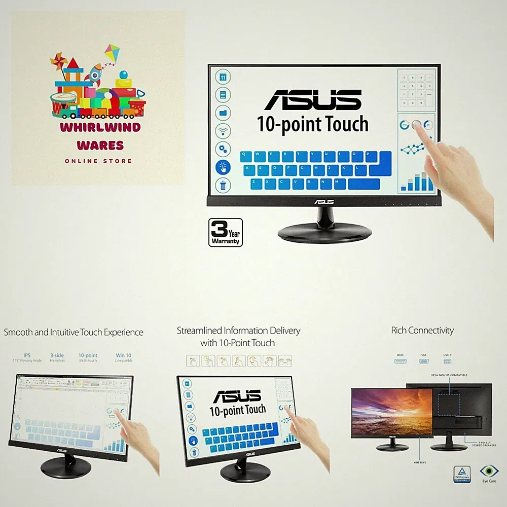Frameless 21.5-Inch IPS Monitor with 10-Point Touch and Flicker-Free Technology