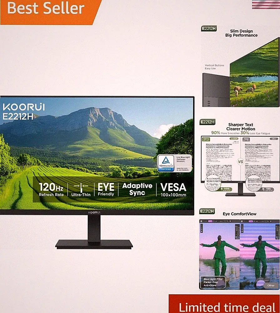 Frameless 22-Inch FHD Monitor - 120Hz, 4000:1 Contrast, HDMI/VGA-Compatible