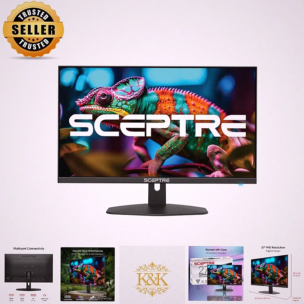 Frameless 27-Inch Full HD Monitor - 100% sRGB, Built-in Speakers, VESA Mount