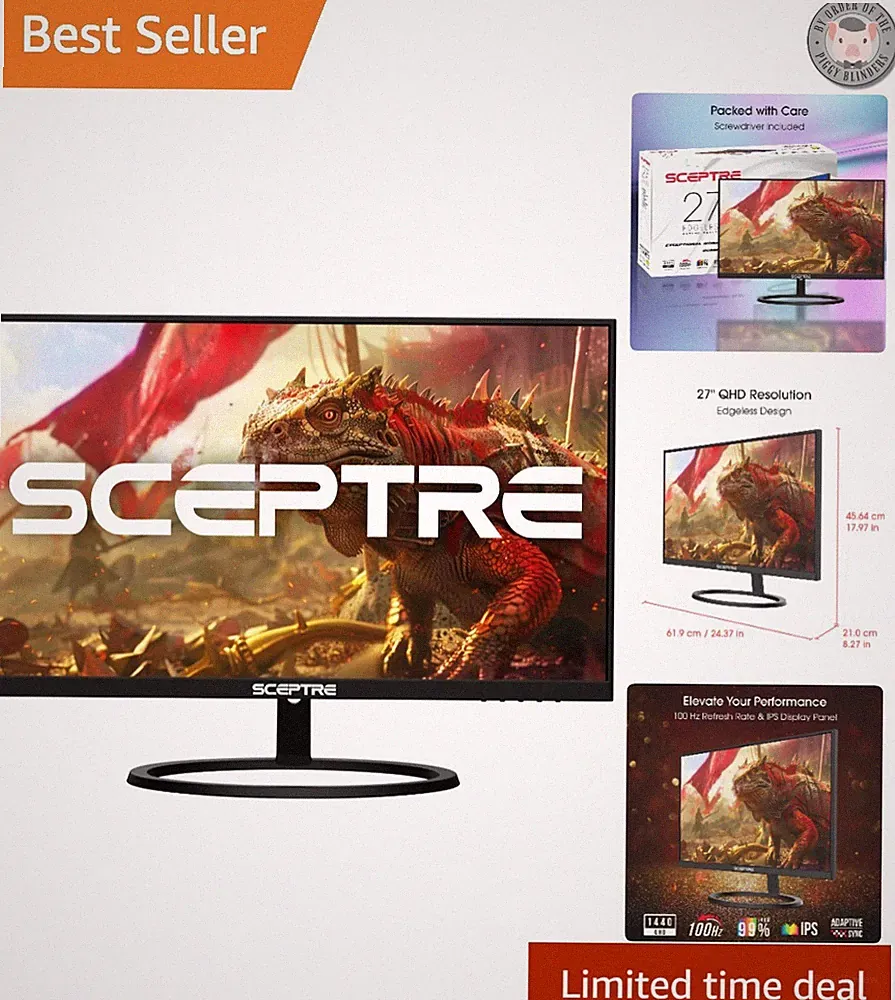 Frameless 27-Inch QHD 75Hz IPS Monitor with Built-In Speakers for Gaming & Work