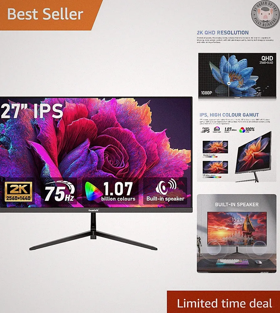 Frameless 27-Inch QHD Gaming Monitor - 75Hz, 1ms IPS Panel with Adaptive Sync