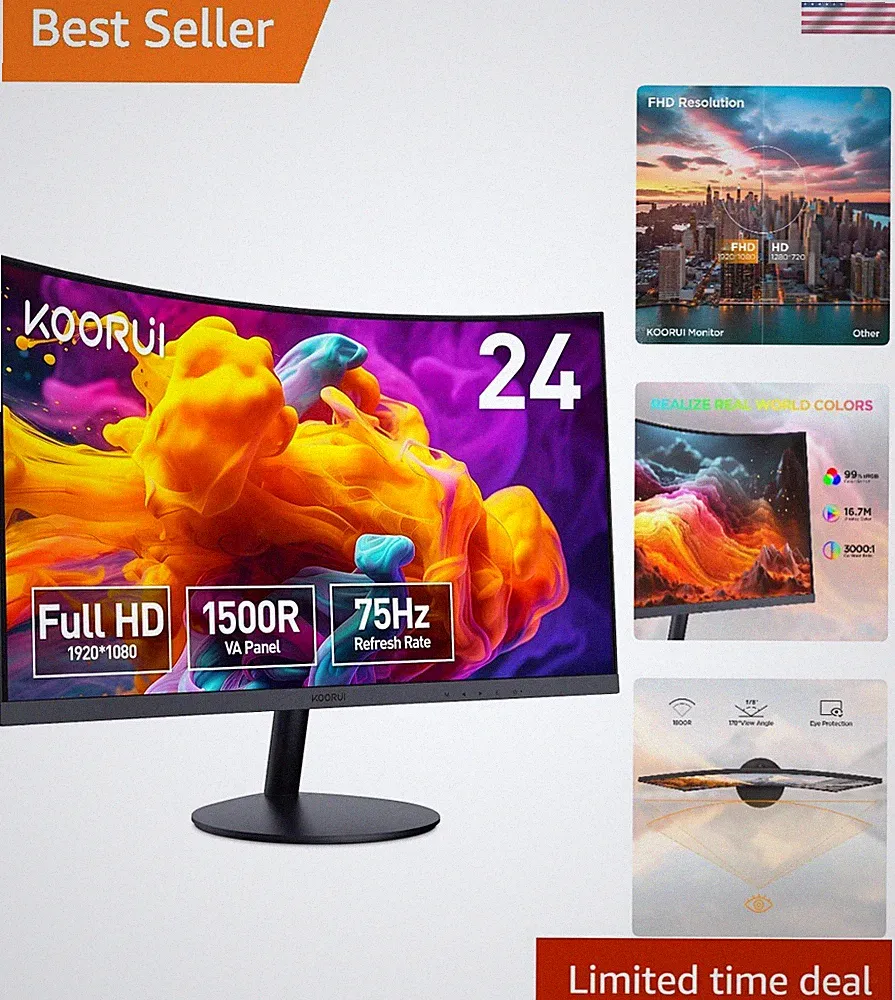 Full HD 24" 1500R Curved Monitor with Tilt Adjustment - Eye Comfort & Clarity