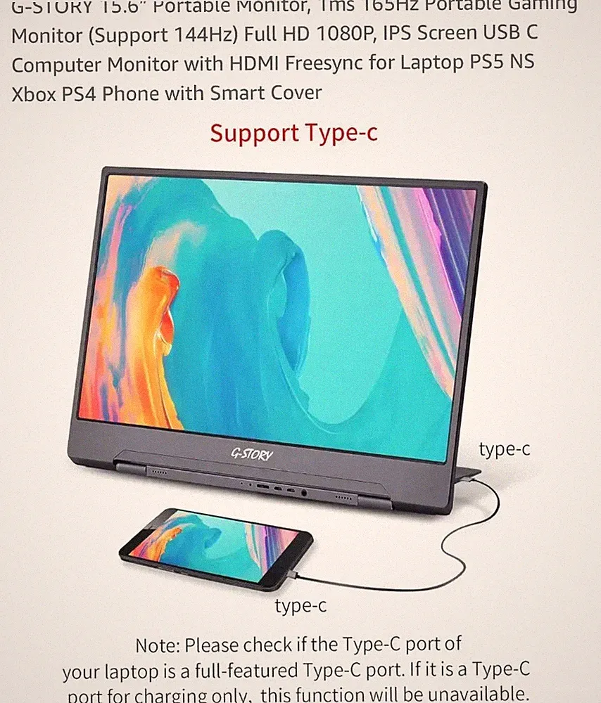G-STORY 15.6” Portable Monitor Portable Gaming Monitor GST156 *Open Box*