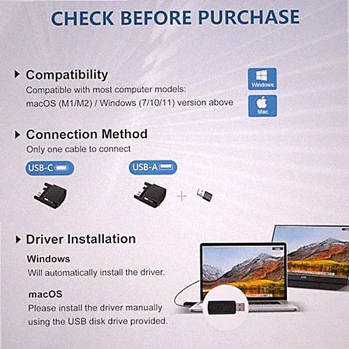 G-STORY Portable Monitor 14" FHD 1080P IPS USB-C,USB-A Laptop Monitor GS140H0