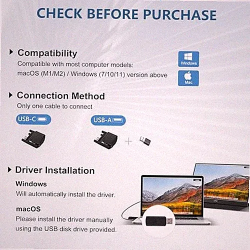 G-STORY PORTABLE MONITOR 14 INCH FHD 1080P IPS USB-C,USB-A LAPTOP MONITOR WITH