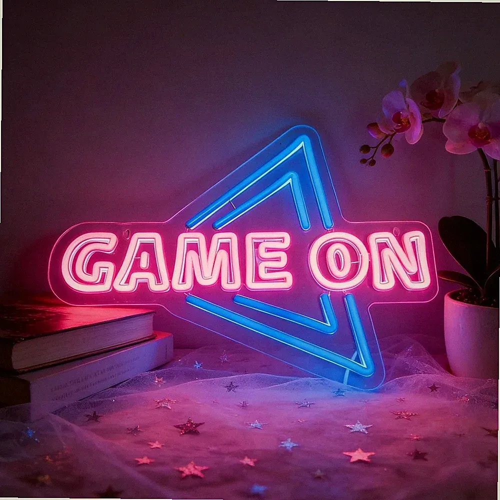 Game on Neon Sign LED USB Wall Light Dimmable Gaming Room Decor Esports