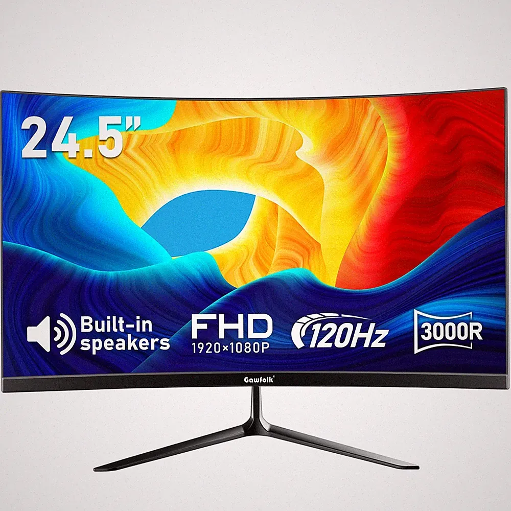 Gaming Curved Monitor 24.5 Inch 1080P 120Hz HDMI VGA GF245A Black Gawfolk 3000R