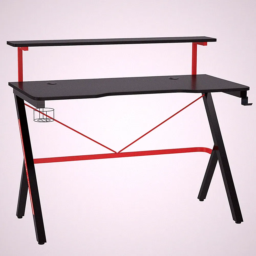Gaming Desk 47 Inch with Monitor Stand Cup Holder Headphone Hook Black