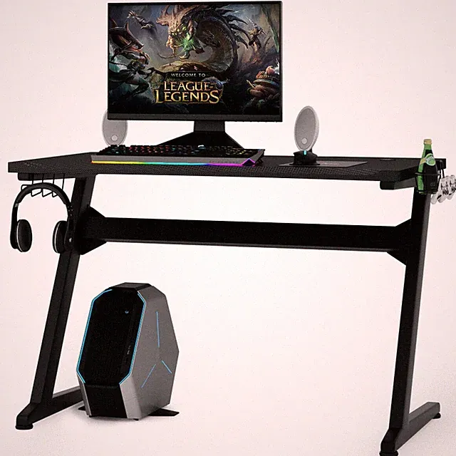 Gaming Desk Computer Studio Desk PC Table Z Shape Gamer Workstation w/Mousepad
