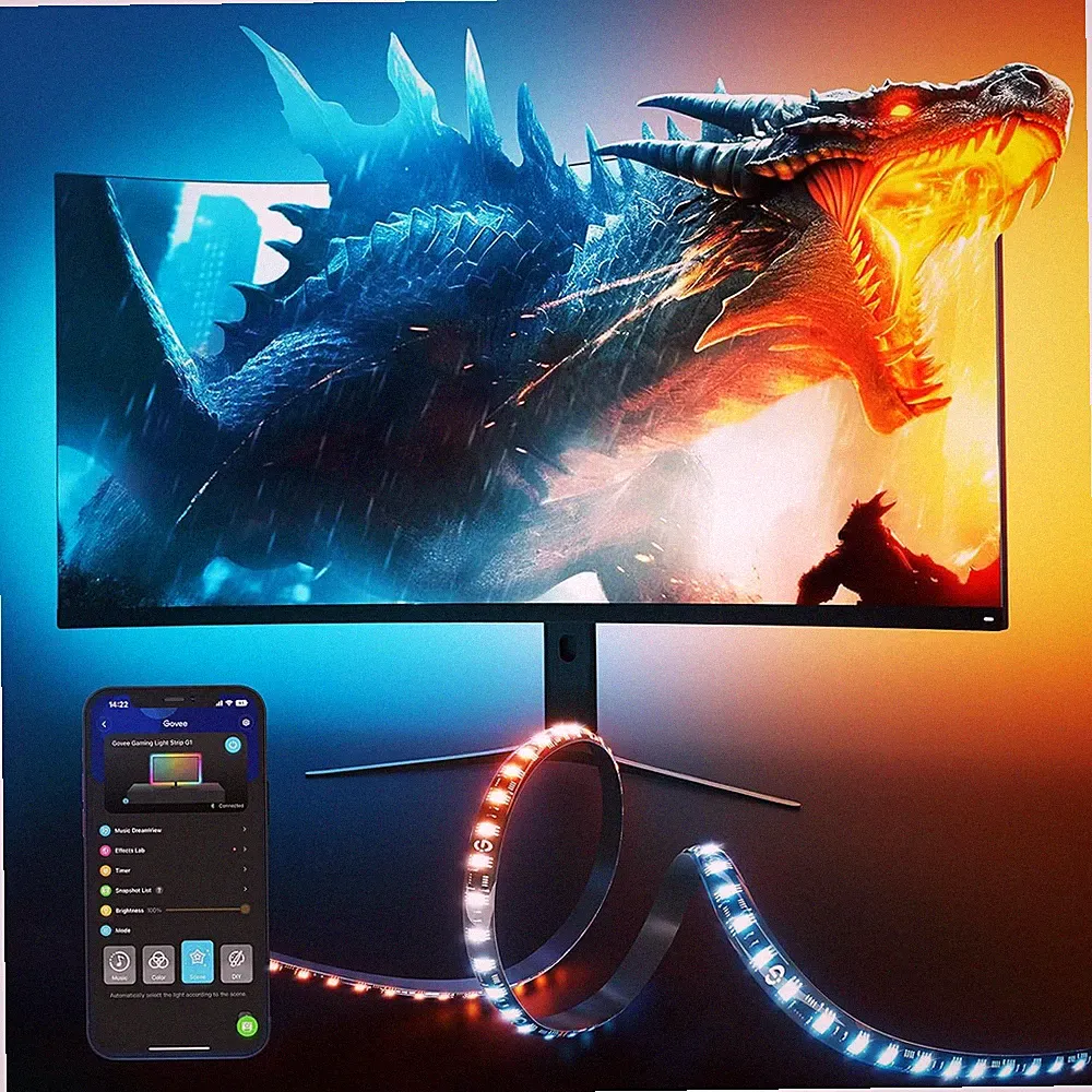 Gaming Light for Monitor G1, RGBIC LED Backlight for 27-34 Inch PC, Smart LED Li