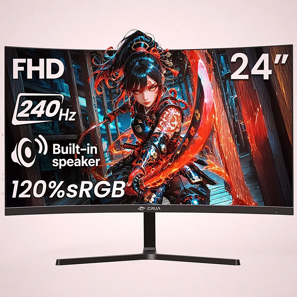 Gaming Monitor 24 240Hz Curved FHD 1920x1080 AMD FreeSync CRUA CR240B 1080P sRGB