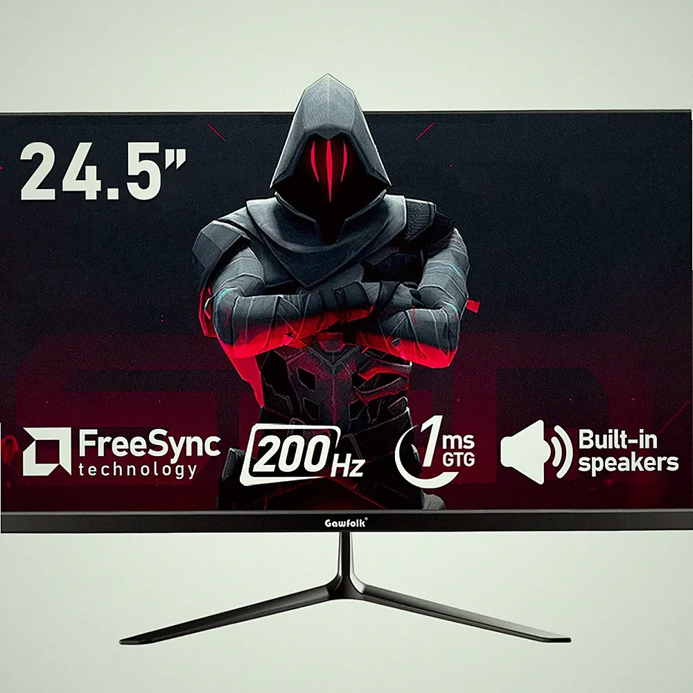 Gaming Monitor 24.5 Inch FHD 1080p 200Hz 1ms HDMI DisplayPort Black Gawfolk sRGB
