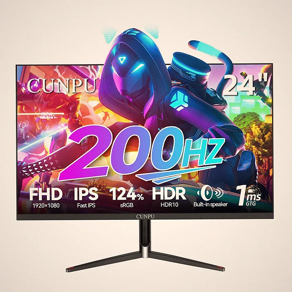 Gaming Monitor 24 Inch 1080P 200Hz IPS FreeSync G Sync HDMI CUNPU Fast Panel