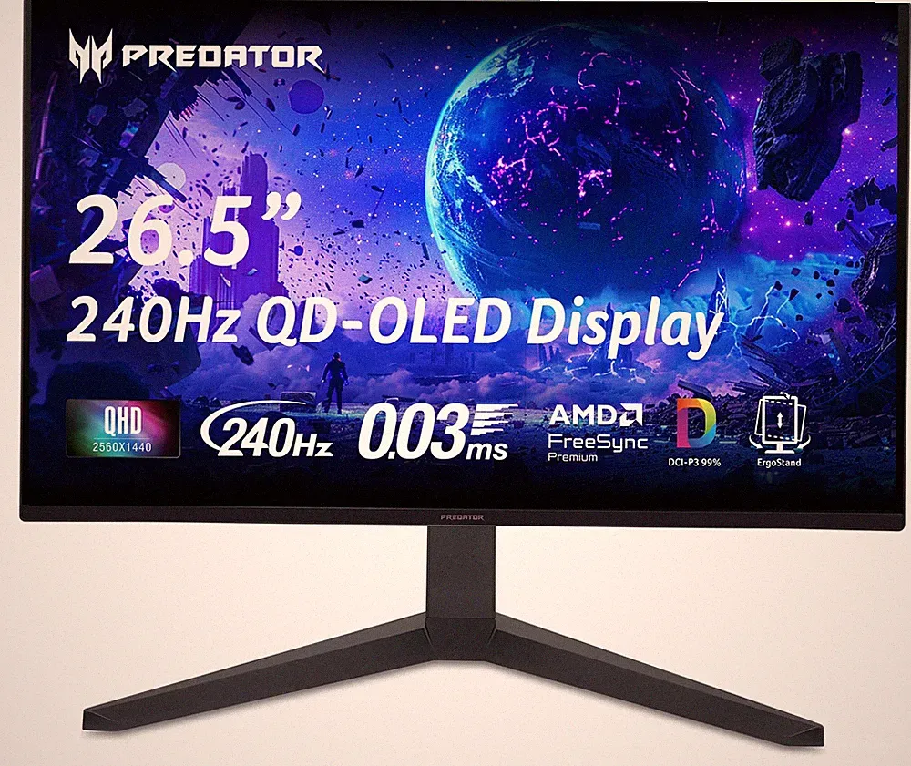 Gaming Monitor 26.5 WQHD 2560x1440 240Hz 0.03ms QD OLED Acer DCI-P3 Tilt