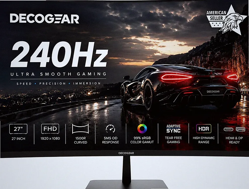 Gaming Monitor 27 240Hz Curved 1080p 1500R VA HDR Deco Gear JET27 Display sRGB