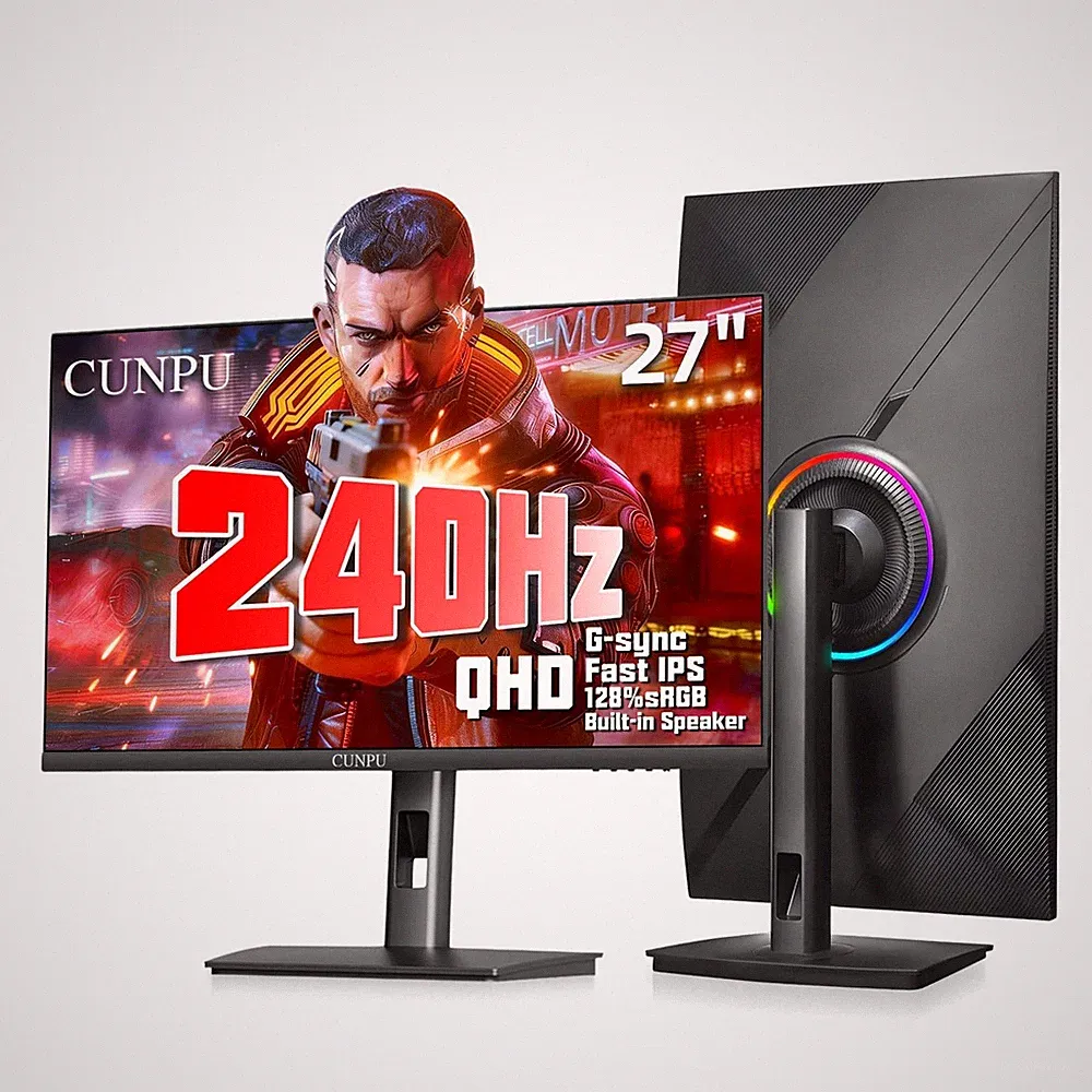 Gaming Monitor 27 Inch 1440P 240Hz IPS 1ms GTG FreeSync G Sync CUNPU Fast Gamer