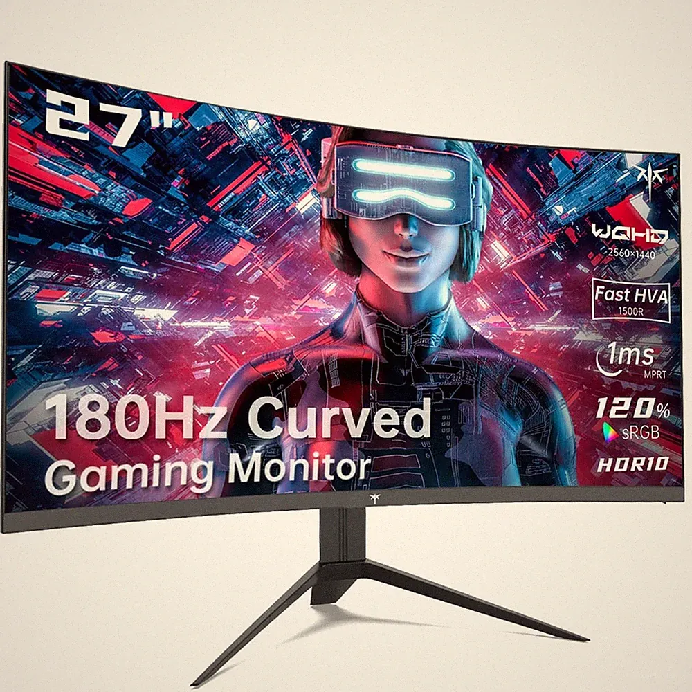 Gaming Monitor 27 inch 1440P Curved 180Hz 1ms FreeSync G Sync KTC 144Hz 1500R