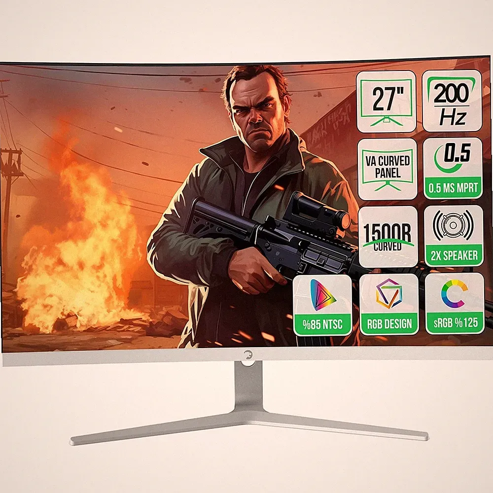 Gaming Monitor 27 Inch 1500R Curved 200Hz 1080p T50 White GAMEPOWER Full 0.5ms