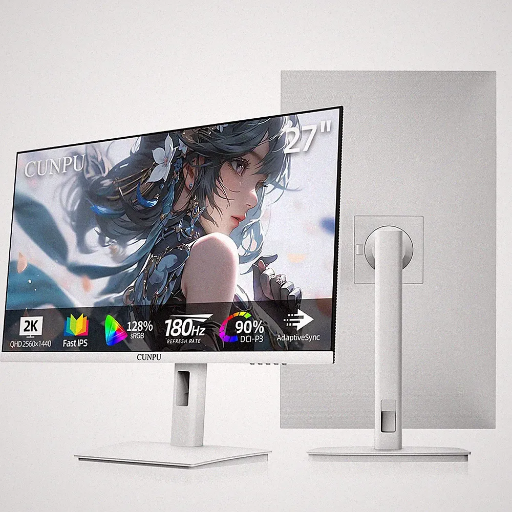 Gaming Monitor 27 Inch QHD 2560x1440 White Adjustable Stand CUNPU S270ES Fast