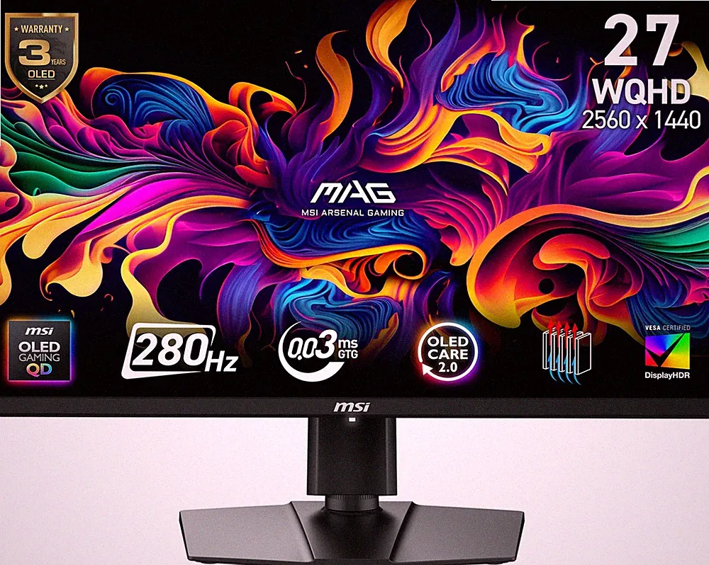 Gaming Monitor 27 QD OLED 2560x1440 280Hz 0.03ms MSI MAG 271QP Adjustable WQHD