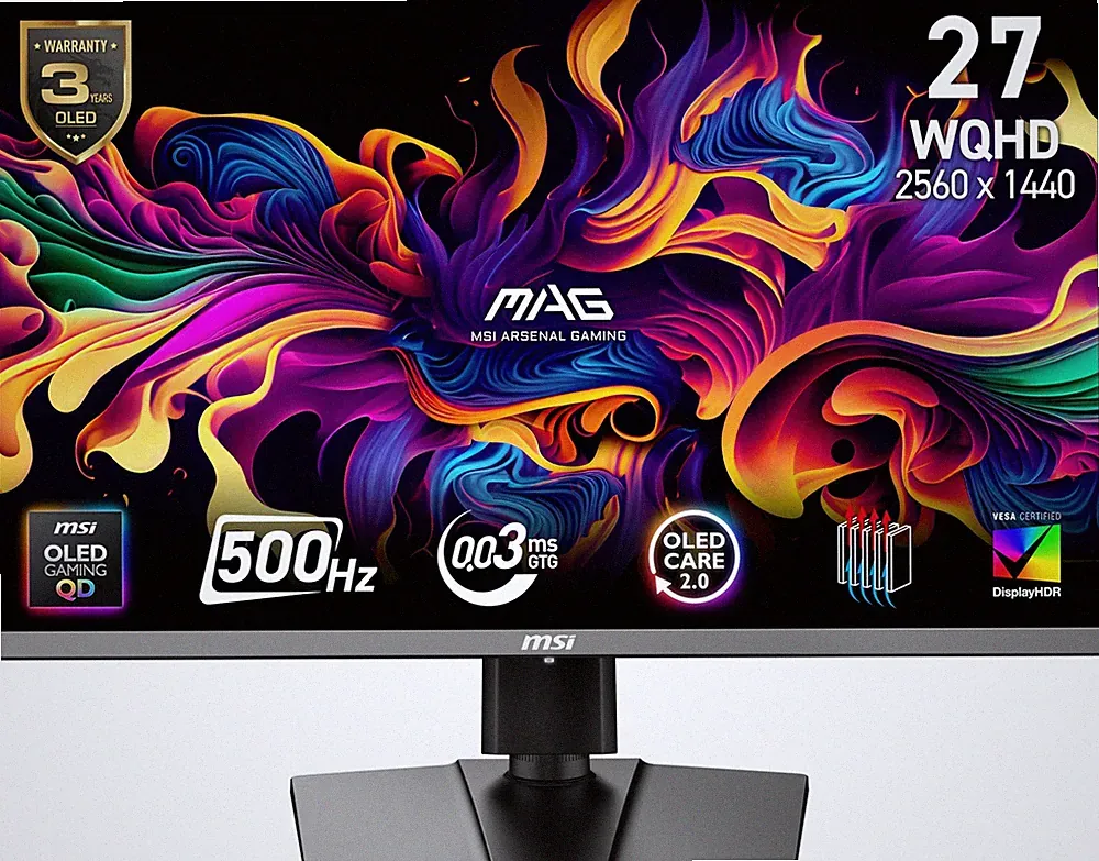 Gaming Monitor 27 QD OLED 2560x1440 500Hz 0.03ms USB C MAG 272QP Adjustable