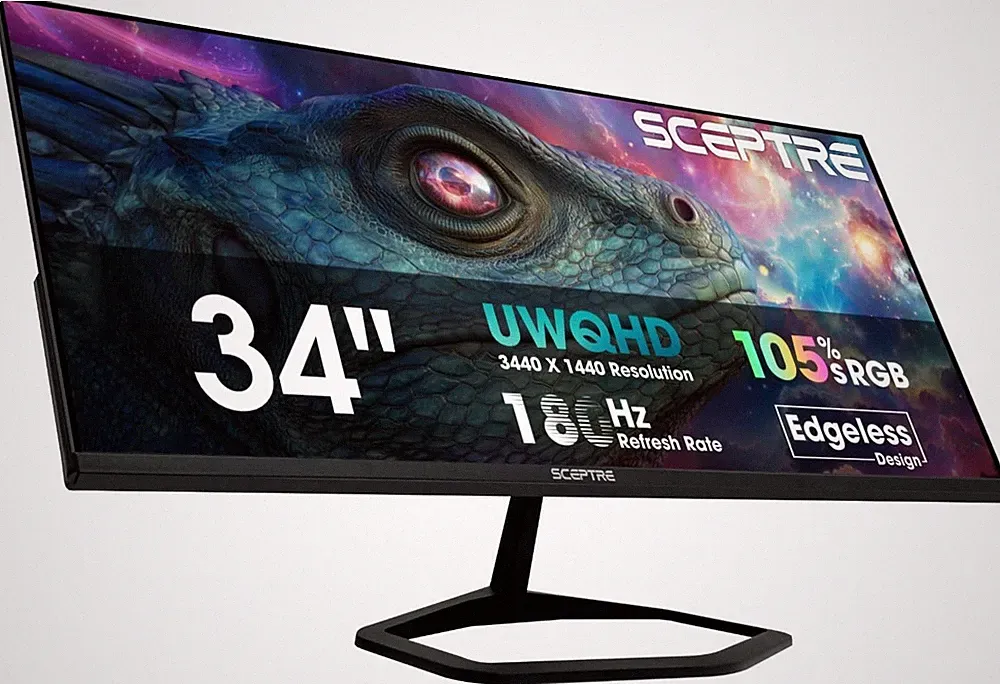 Gaming Monitor 34 3440x1440 180Hz DisplayPort HDMI Sceptre E345B-QU180D 34-inch