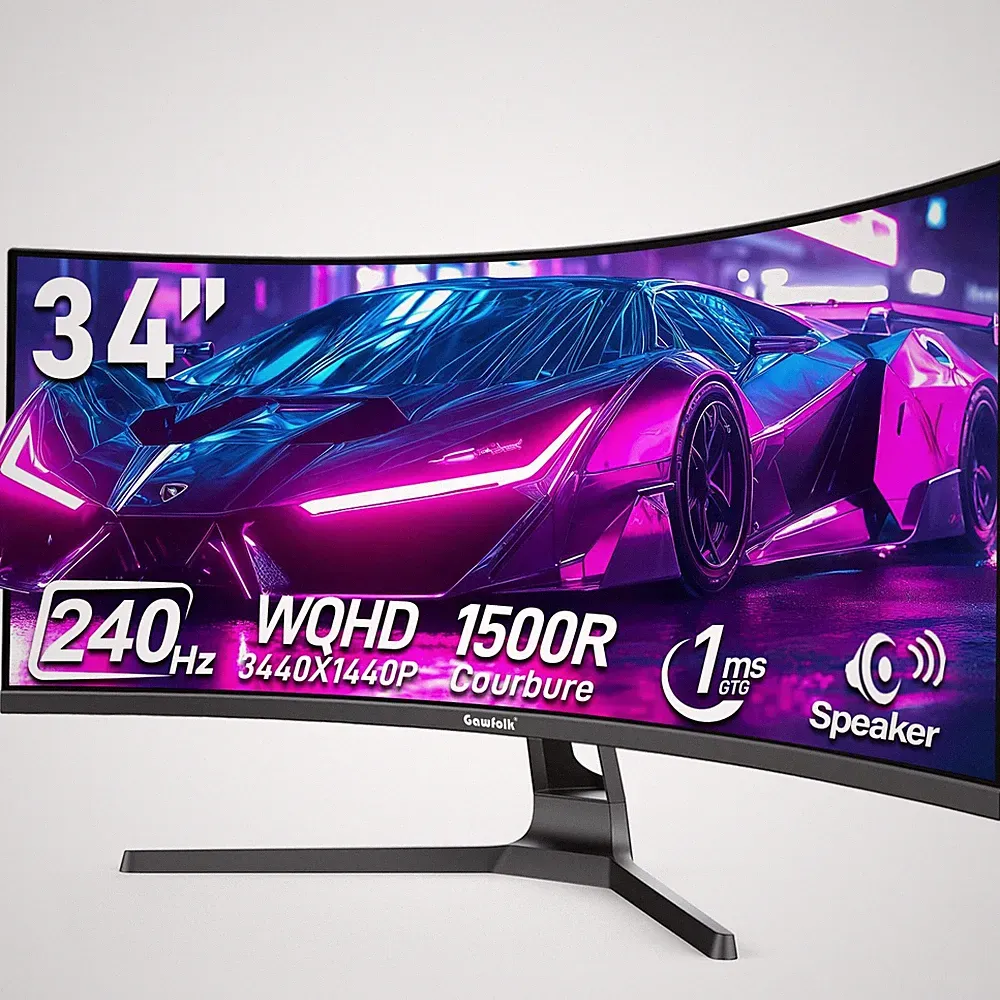 Gaming Monitor 34 Inch Curved 240Hz 3440x1440 UWQHD Gawfolk Ultrawide Monitors