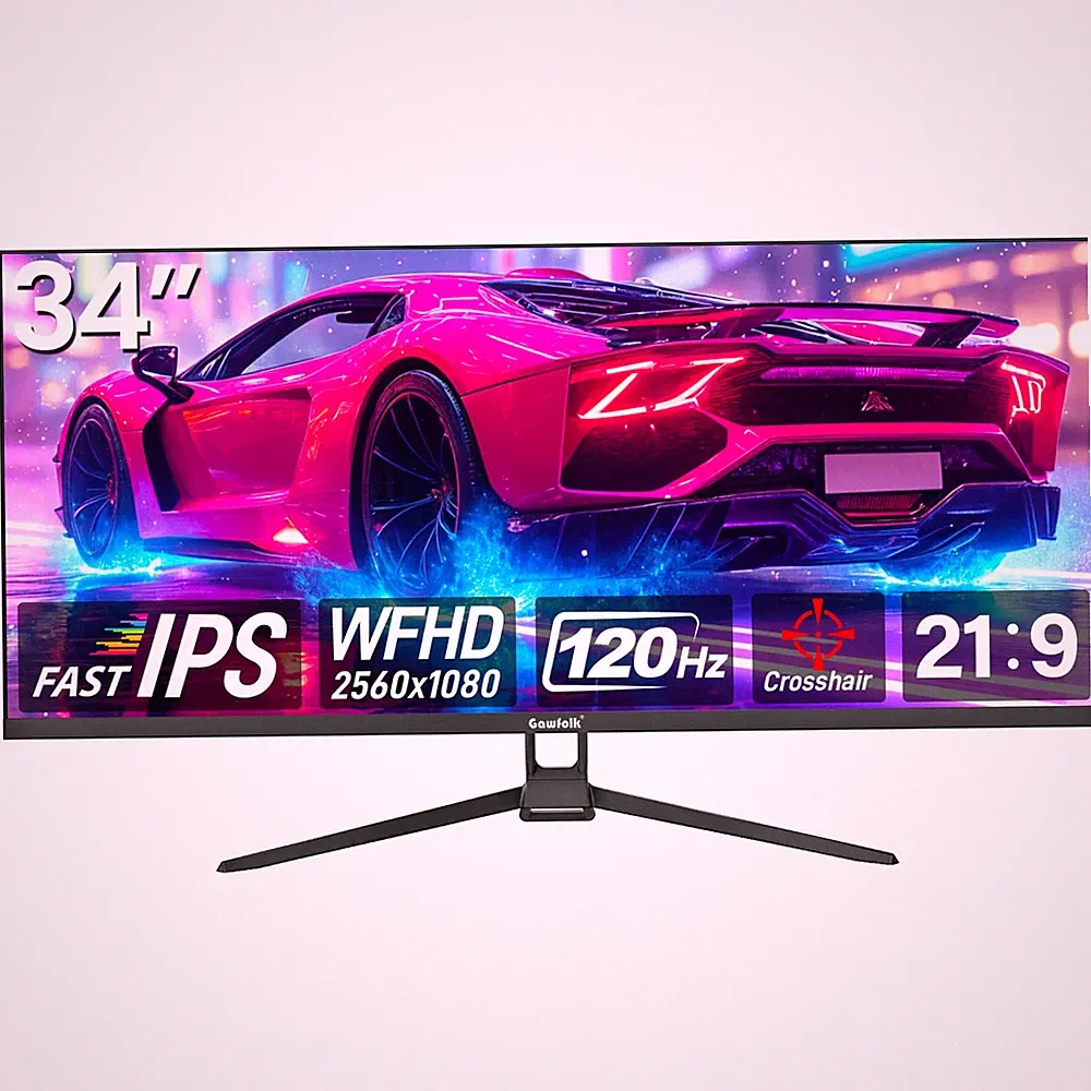 Gaming Monitor 34 inch IPS 120Hz, Ultrawide PC Screen 2560×1080P Ultra-Thin Z...