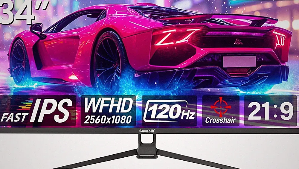 Gaming Monitor 34 Inch IPS 120Hz, Ultrawide PC Screen 2560×1080P Ultra-Thin Zero