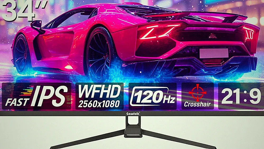 Gaming Monitor 34 Inch IPS 120Hz, Ultrawide PC Screen 2560×1080P Ultra-Thin Zero