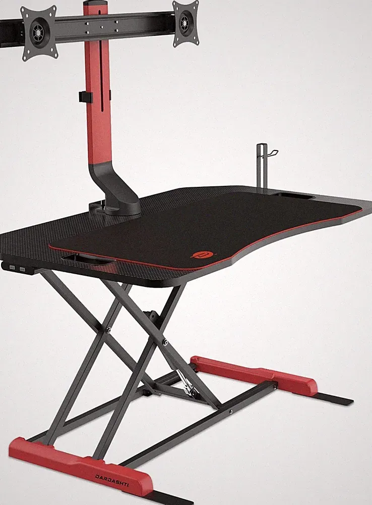 Gaming PC Desk Riser Spring Assisted Height Adjustable Sit Stand USB Workstation