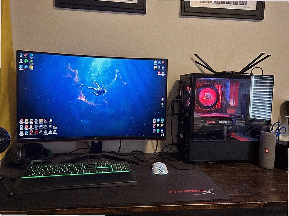 Gaming Pc, Gaming Keyboard, Gaming Mouse, Curved Gaming Monitor, Mic, Wifi Adap