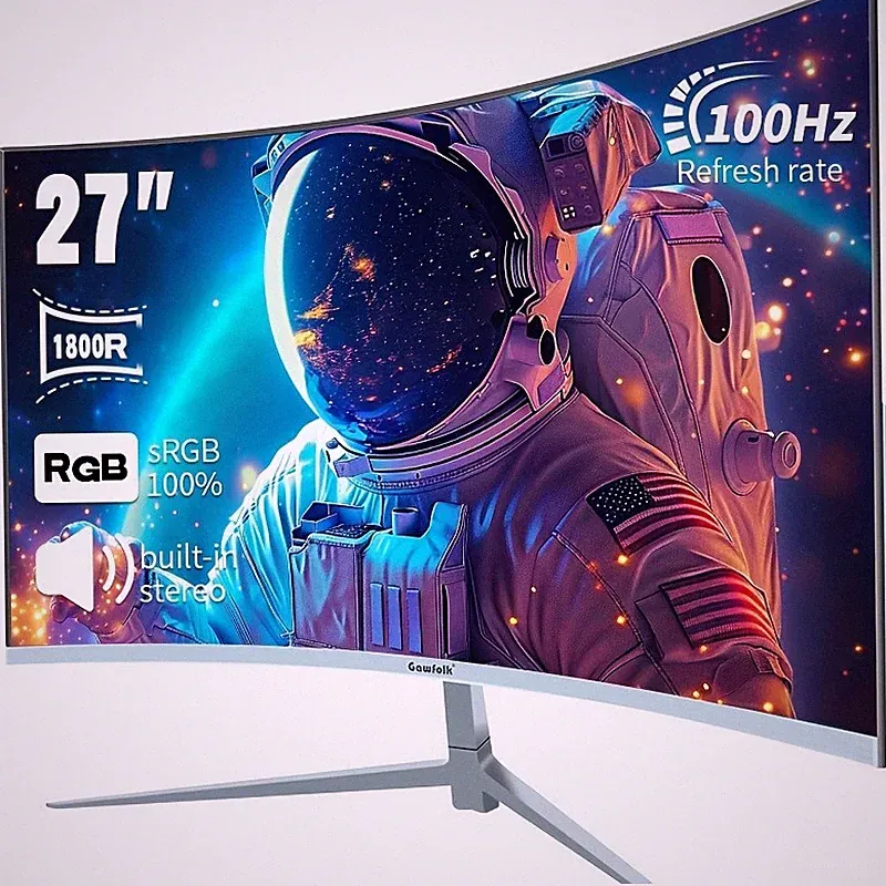 Gawfolk 27-inch Curved Gaming Monitor 1K100Hz, PC Screen Full HD 1920*1080P
