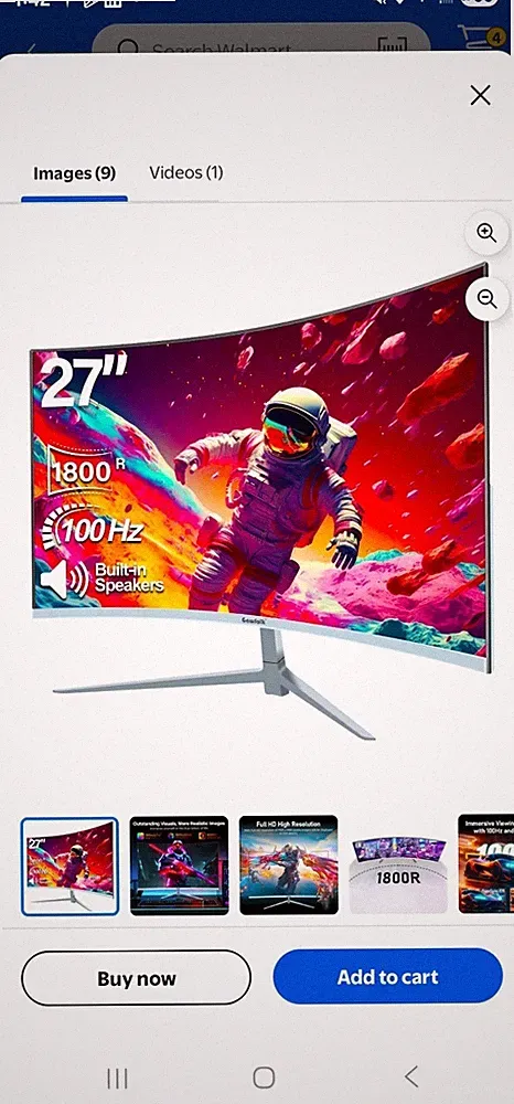 Gawfolk 27 Inch Curved Monitor 100hz Computer White Built In Speakers