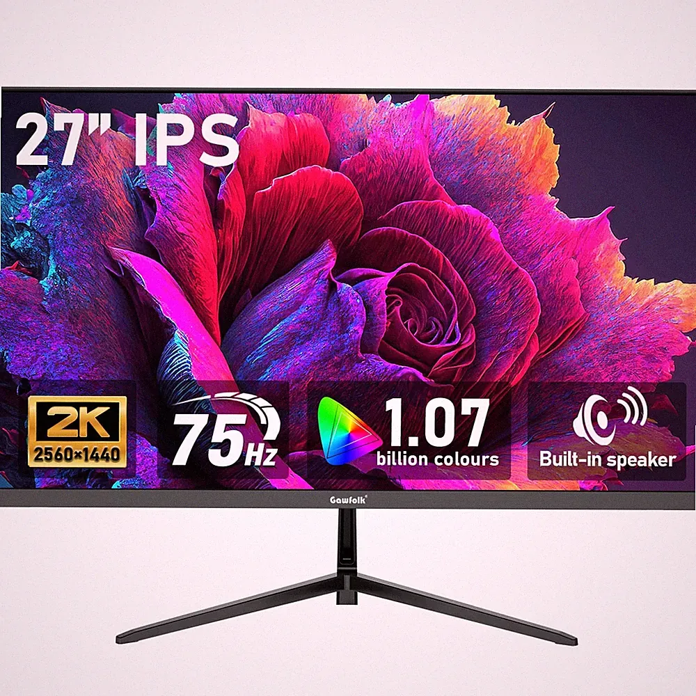 Gawfolk 27 inch IPS 2K QHD (2560×1440) Computer Monitor 75Hz Gaming PC Screen...