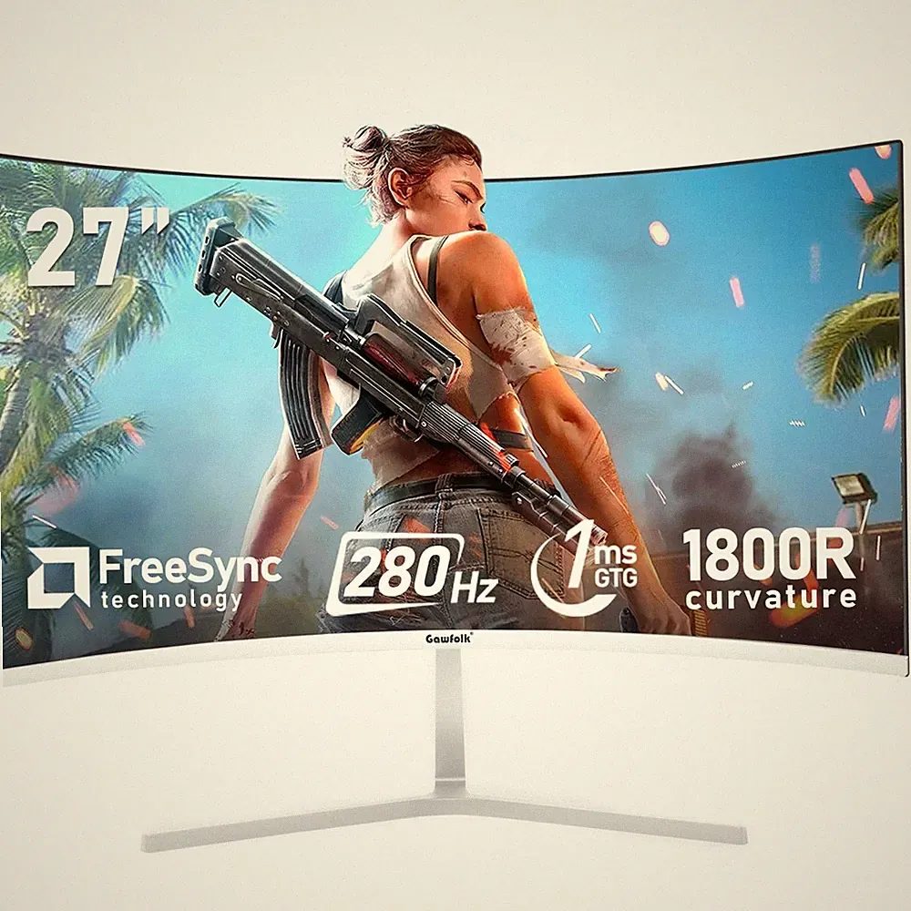 Gawfolk 27 Inch PC Computer Screen,1800R Curved Gaming 280Hz PC Monitors