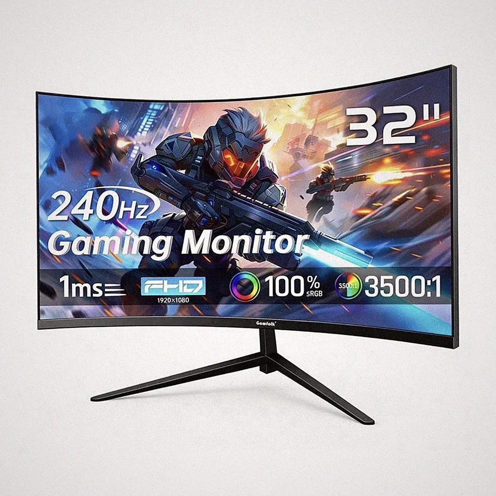 Gawfolk 32in Curved FHD Gaming Monitor 240Hz 1ms HDR Adaptive-Sync Black