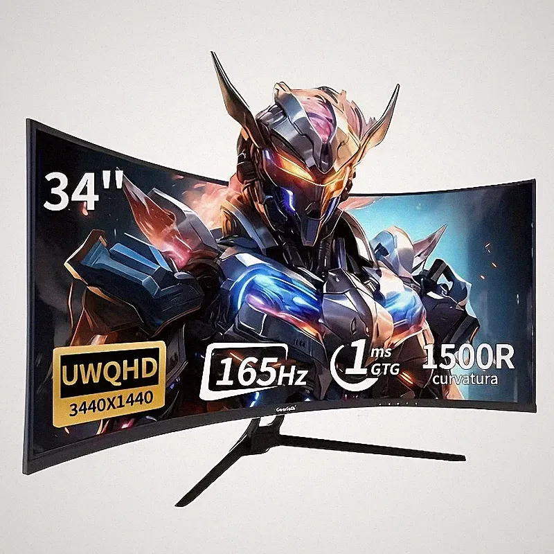 Gawfolk 34 Inch Curved Gaming Monitor Ultrawide 1500R PC Screen 165Hz FreeSync