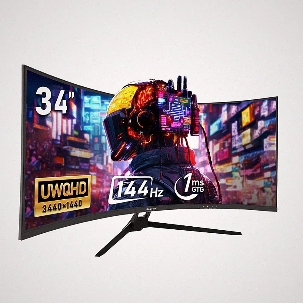 Gawfolk 34 Inch Ultrawide Curved 144Hz Gaming Computer Monitor 1500R PC Scree...
