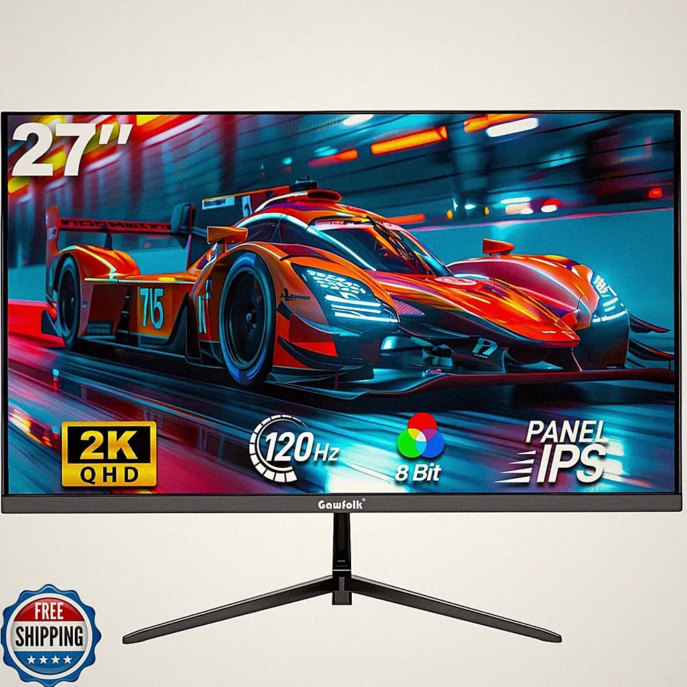 Gawfolk Gaming Monitor 27 inch QHD IPS, PC Screen 120Hz 2K (2560×1440P), Ultr