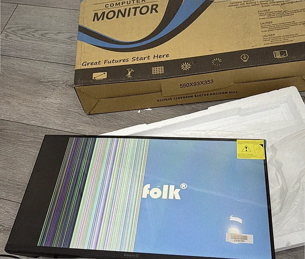 Gawfolk GF220FC 22” 100Hz Gaming Monitor w/ Box Powers On Vertical Lines READ