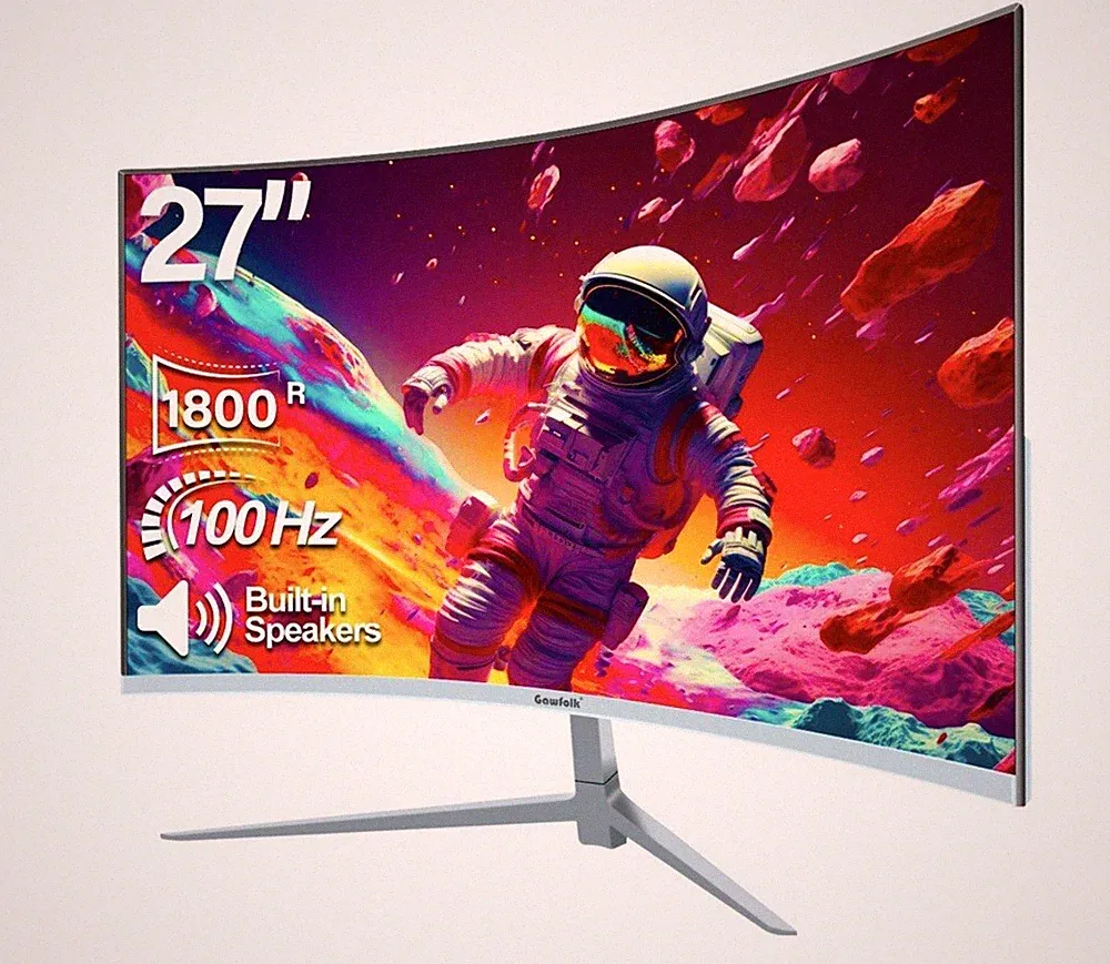 Gawfork 27 Inch Curved Monitor 100hz, Pc White Computer Gaming Monitor FHD 1080p