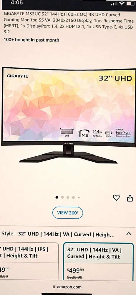 Gigabyte gaming monitor 144hz, 165hz threw display port 1440p 32 inch curve