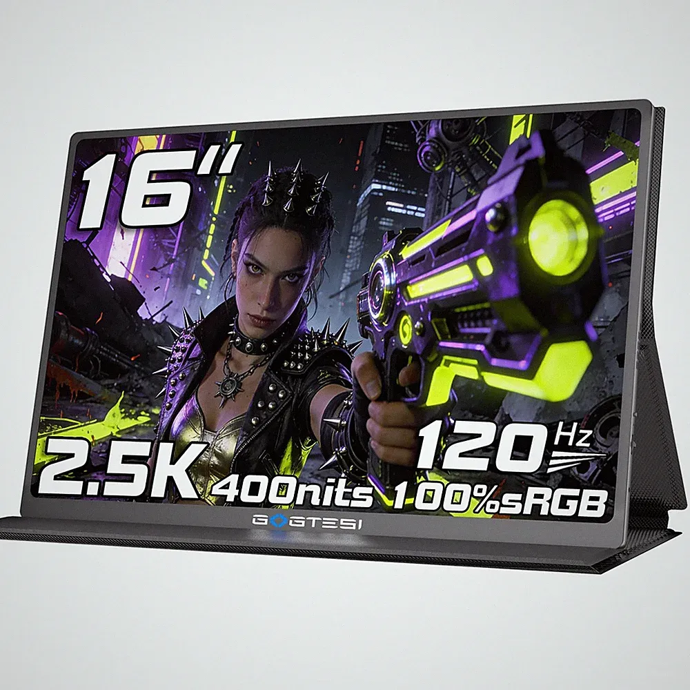 gogtesi 16" 2.5K Portable Monitor 144Hz HDR IPS for Laptop PC Mac Switch PS5