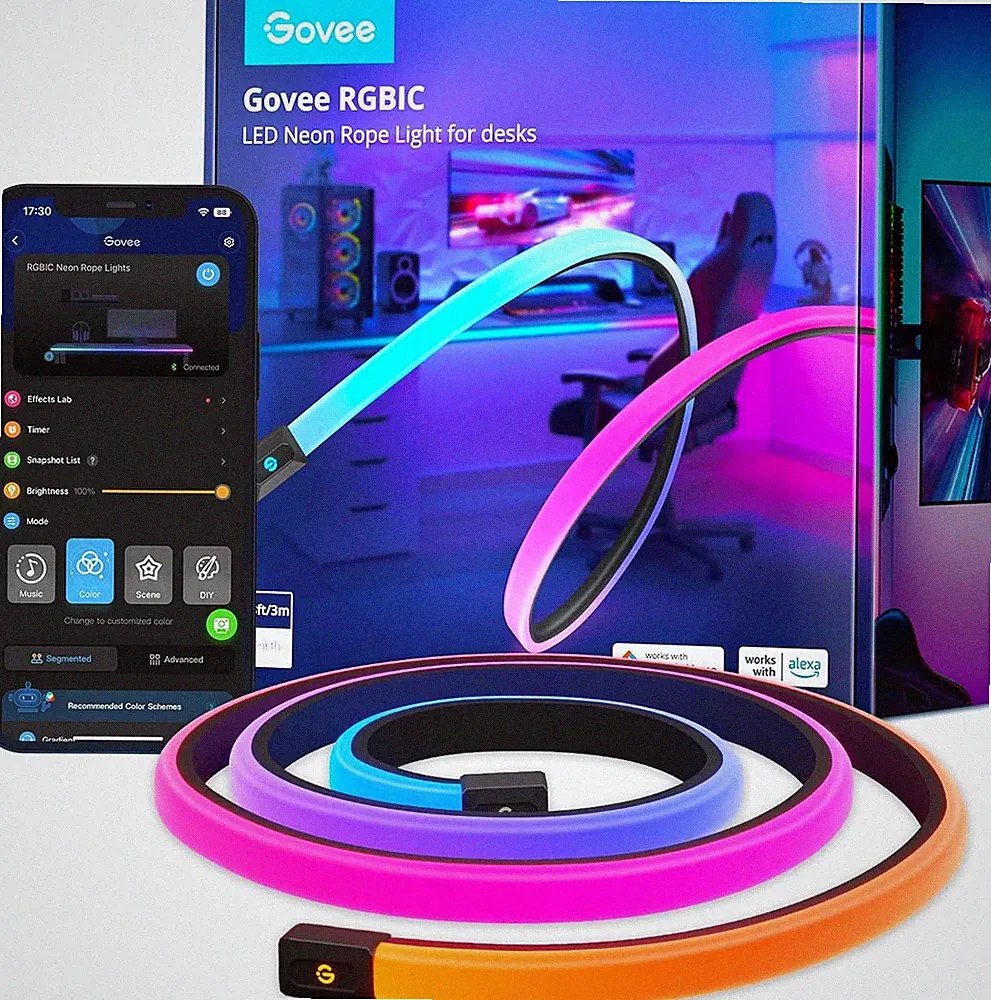 Govee RGBIC LED Neon Rope Lights, 10Ft Gaming Lights for Gaming Desks | LED Stri